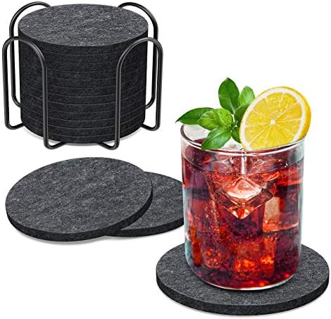 Untersetzer Gläser Filz Untersetzer Rund 12er Set 10cm Bierdeckel Glasuntersetzer Mit Halter Für Getränke, Zuhause Restaurant Büro Und Bar