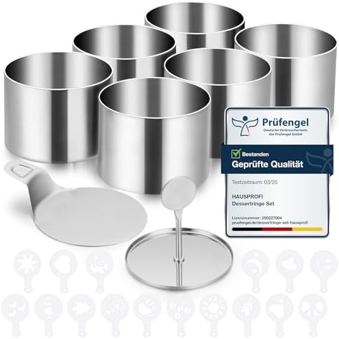 Dessertringe Set 6er(ø7.5cm) Mit Deckel & Basis 16 Schablonen, Edelstahl Servierringe Speiseringe Anrichteringe, Nahtlose Mousse Form, Tortenring Klein Für Backen Dessert Mousse & Anrichten