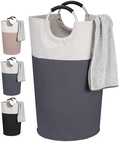 Wäschekorb 95l Faltbar Wäschesammler Wäschetonne Stoff Wäschebox Mit Griff, Groß Wäschesortierer Aufbewahrungsbehälter Für Flaschen Wäsche Kleidung Decken Kissen, 39x39x79cm (dunkelgrau)