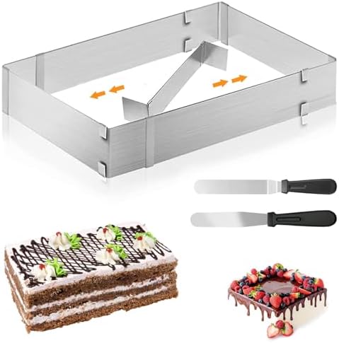 Backrahmen Rechteckig Verstellbar Mit Teiler, Tortenring Für Backblech, Spatel Für Kuchen, Torten, Pizza Backen Und Party Dekorieren