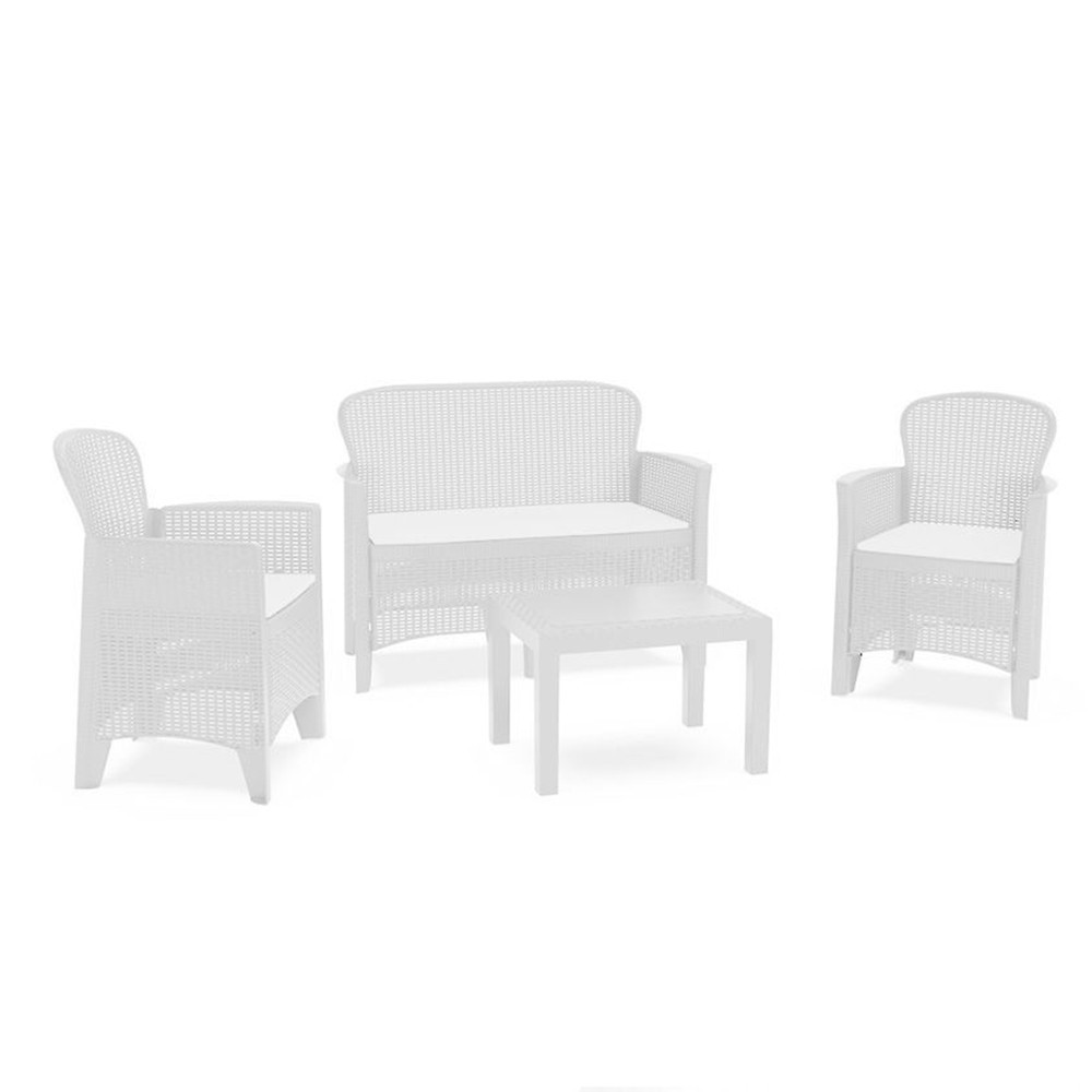 Trade Shop - Garten-wohnzimmer-set Mit Sofa 2 Sessel-kaffee-tisch-rattan-effekt-kissen 156036 -