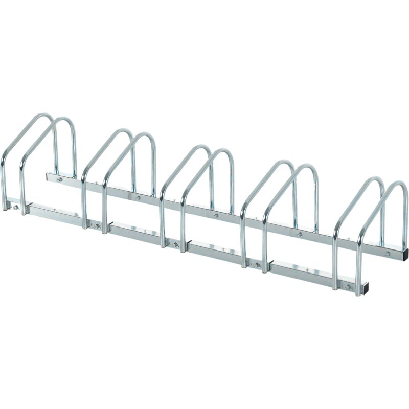 Homcom Fahrradständer Für 5 Fahrräder, 65-mm-reifenhalterung, Boden- Oder Wandmontage, Für Kinder-mountainbikes Und Bmx-räder, 145 X 33 X 27 Cm, Silberfarbener Stahl
