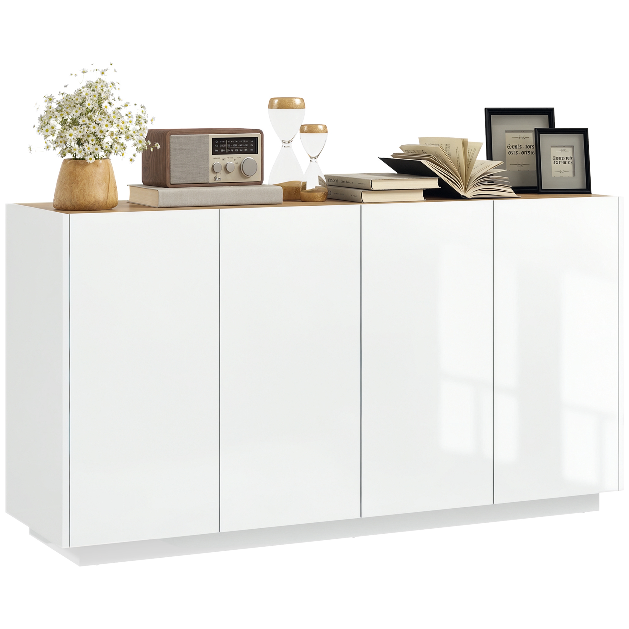 Esszimmer-sideboard, Küchen-sideboard Mit 4 Türen Mit Soft-close-funktion Und Verstellbaren Einlegeböden, 140 Cm (b) X 40 Cm (t) X 75 Cm (h), Weiß Lackiert