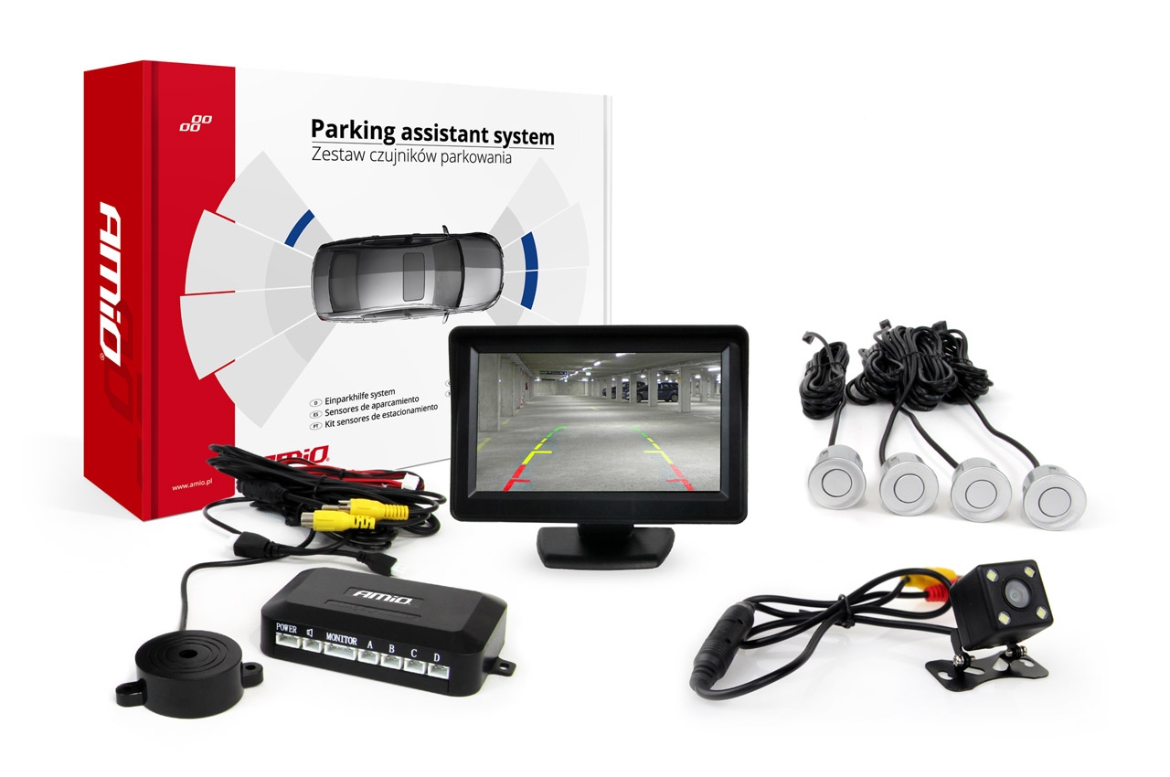 Tft01 4,3"-parksensoren-set Mit Hd-315-led-kamera Und 4 Silbernen Sensoren