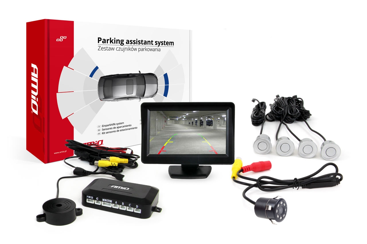 Tft01 4,3"-parksensoren-set Mit Hd-307-ir-kamera Und 4 Silbernen Sensoren