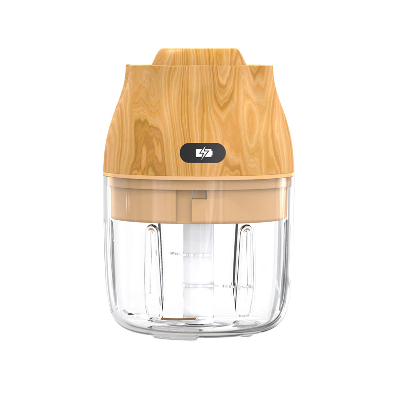 Kabelloser, Kompakter Elektrischer Knoblauch- Und Zwiebelpresser Für Kräuter Und Fleisch – Multifunktionsmixer Mit Hellem Holzdesign, Ideal Für Die Französische Küche