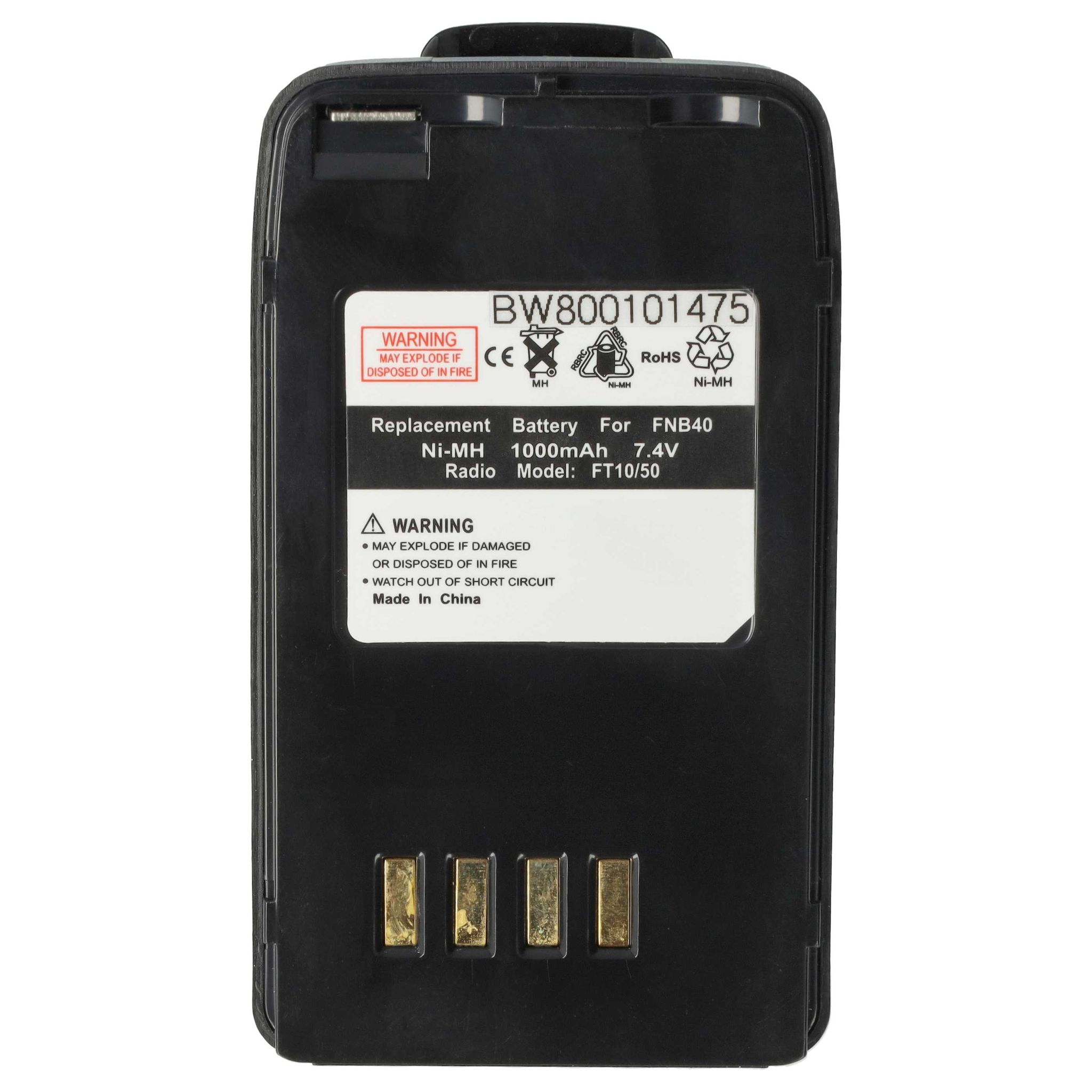 Vhbw Akku Ersatz Für Fnb-41 Fnb-40 Für Funkgerät, Walkie Talkie (1000 Mah, 7,4 V, Nimh) + Gürtelclip