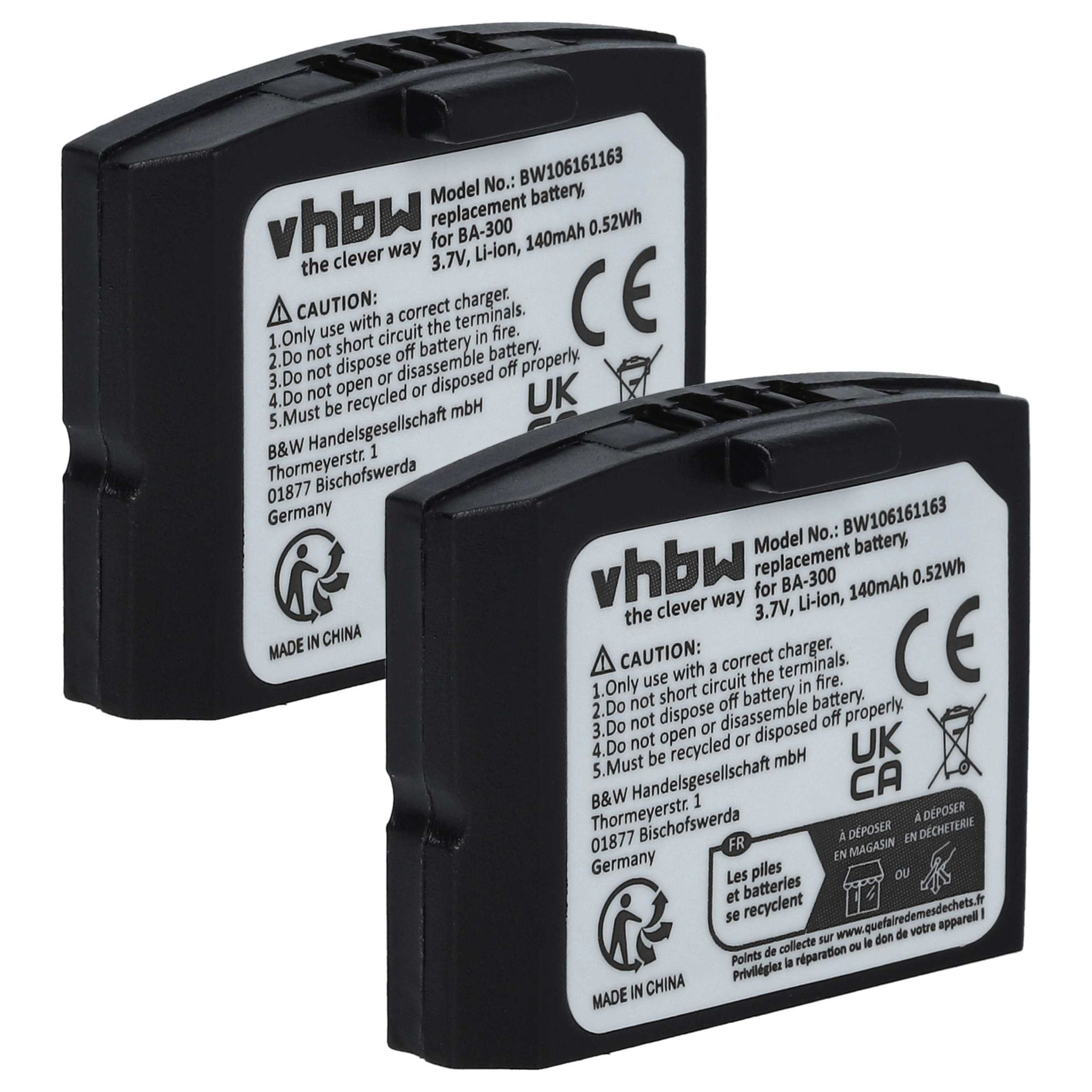 Vhbw 2x Akku Ersatz Für Sennheiser Hc-ba300 Nci-pls100h Für Wireless Headset Kopfhörer (140 Mah, 3,7 V, Li-polymer)