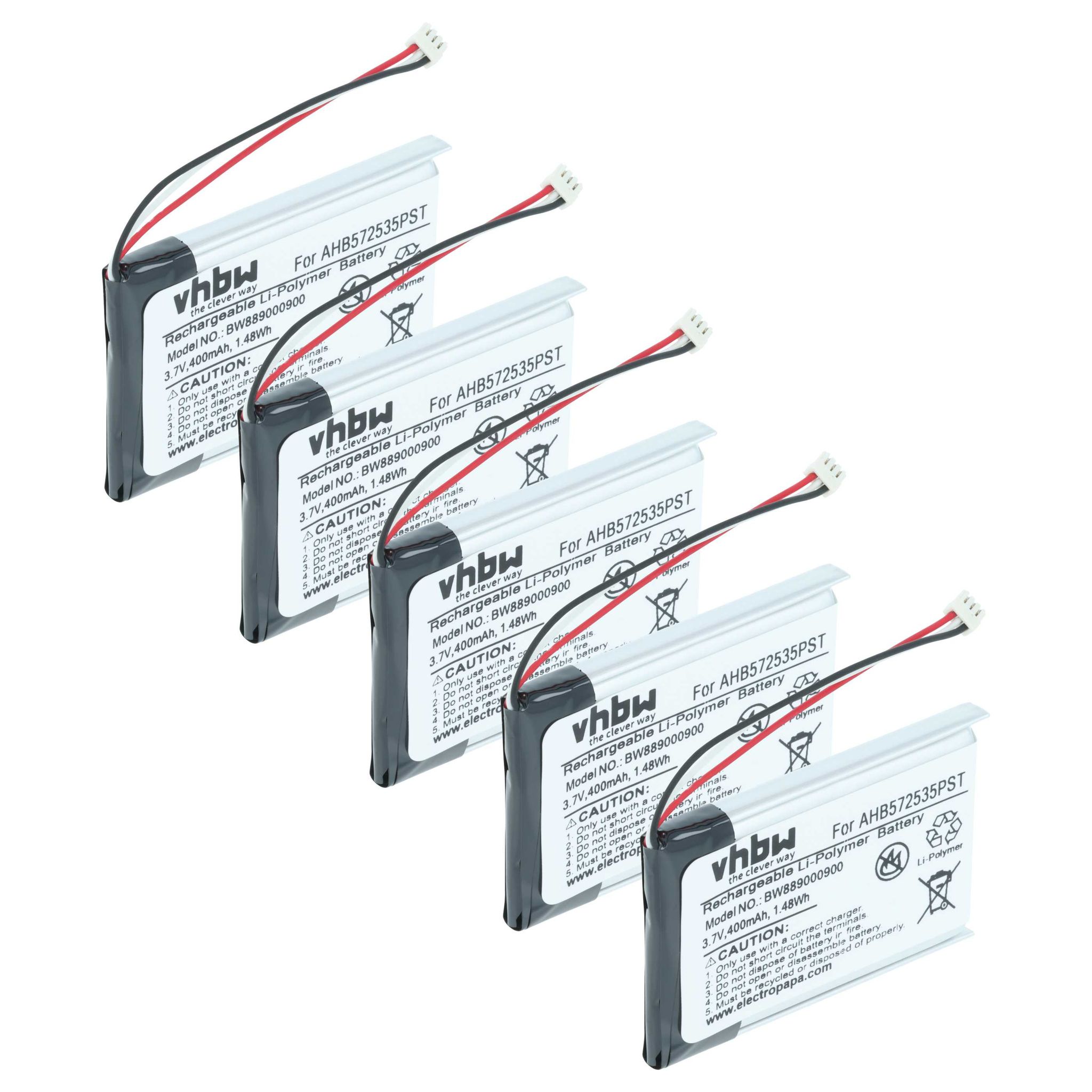 Vhbw 5x Akku Kompatibel Mit Jabra Evolve 75 Wireless Headset Kopfhörer (400 Mah, 3,7 V, Li-polymer)