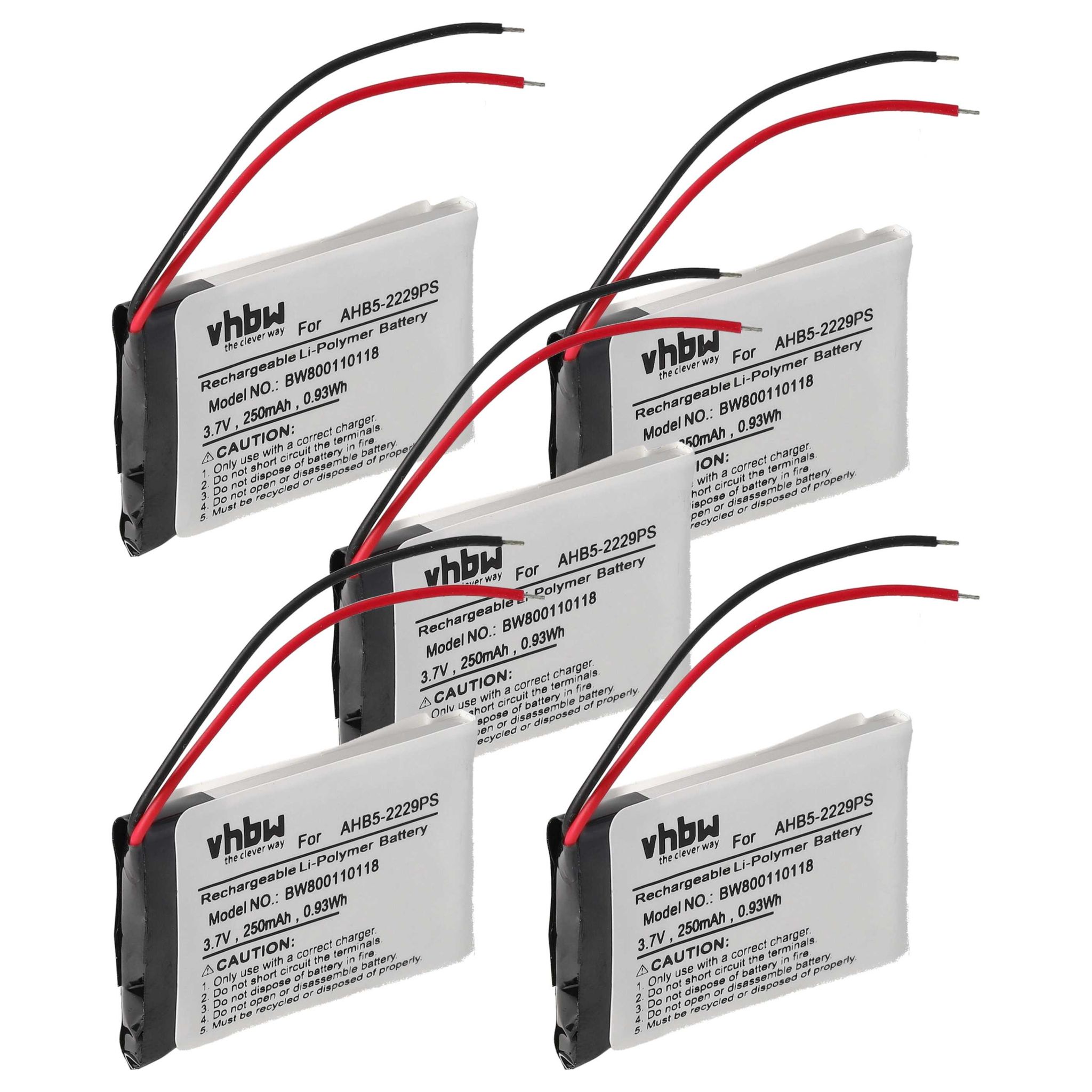 Vhbw 5x Akku Kompatibel Mit Jabra Pro 923 920, 935, 930, 900 Wireless Headset Kopfhörer (250 Mah, 3,7 V, Li-polymer)