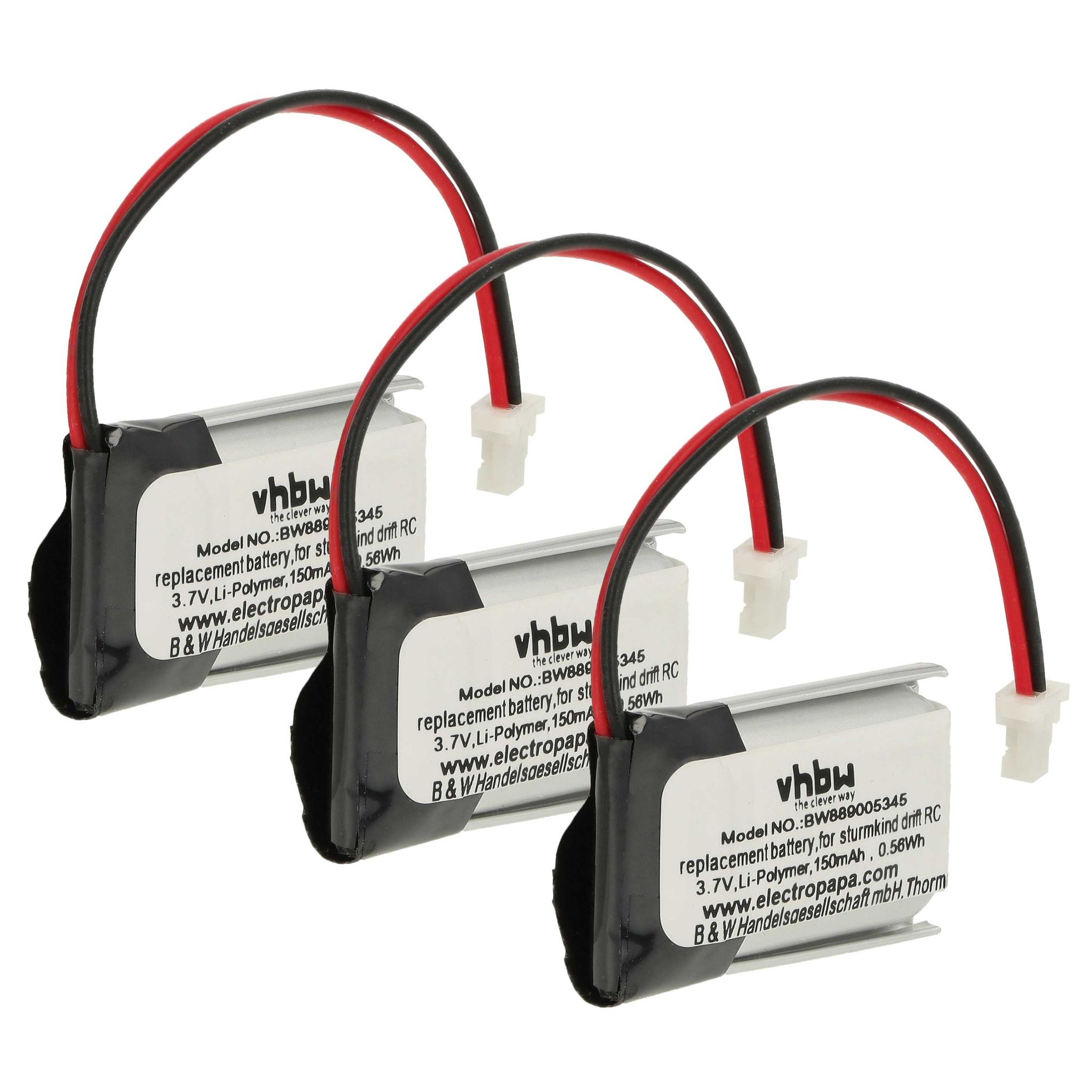 Vhbw 3x Akku Kompatibel Mit Sturmkind Drft Modellbau (150mah, 3,7v, Li-polymer, Schwarz Silber, 15 X 19 X 8 Mm, Sh1.0-2p Male)