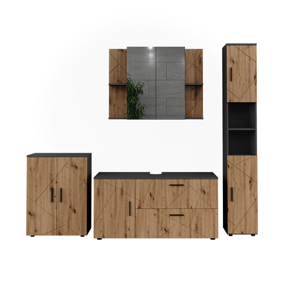 Badmöbel-set Irma, Anthrazit/goldkraft Eiche, 4 Teile, Vicco