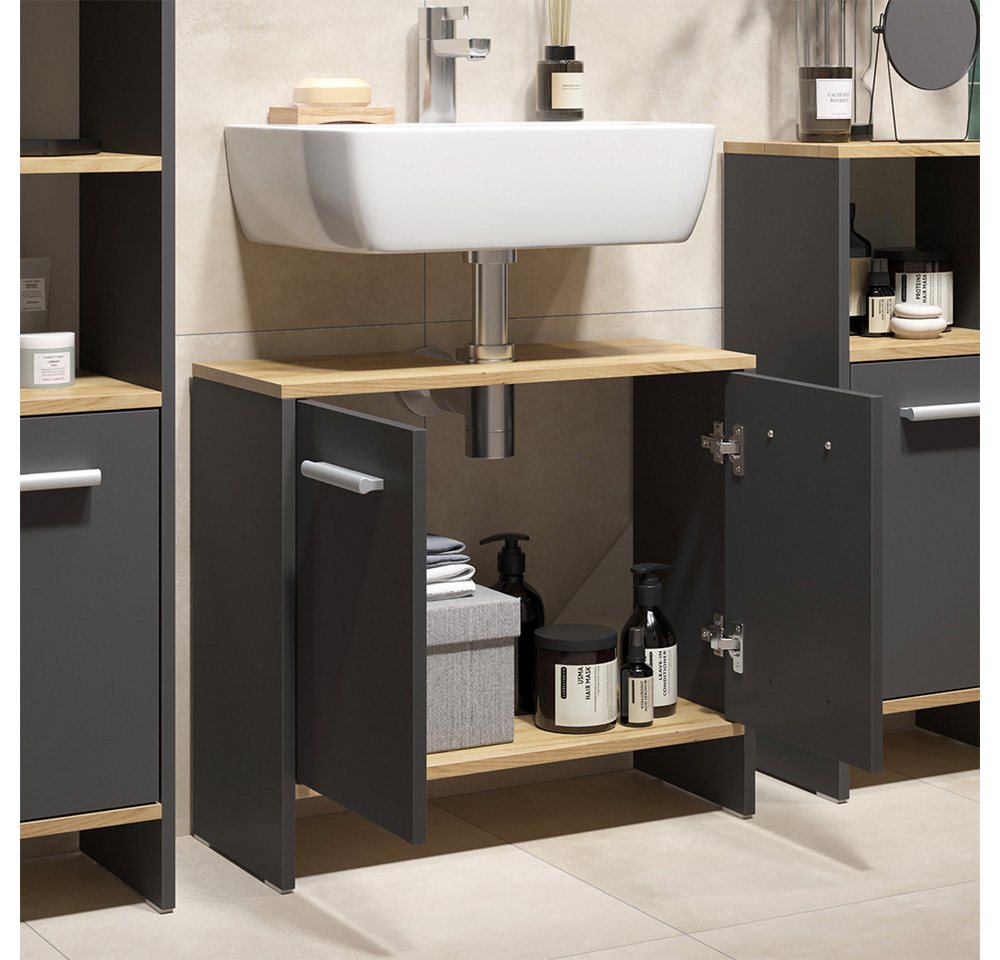 Badezimmermöbel-set Karli, Anthrazit/goldkraft Eiche, 2 Teile, Vicco Bild 2