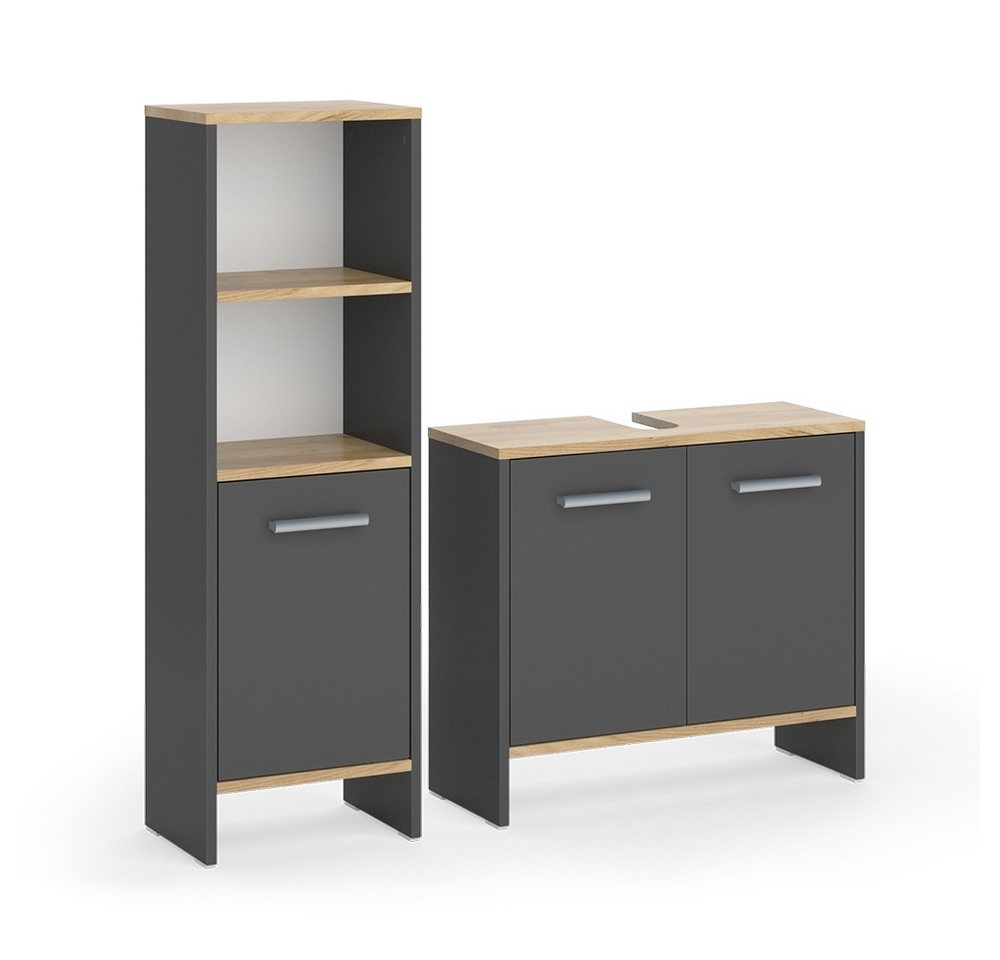 Badezimmermöbel-set Karli, Anthrazit/goldkraft Eiche, 2 Teile, Vicco Bild 3