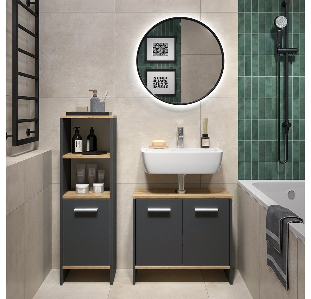 Badezimmermöbel-set Karli, Anthrazit/goldkraft Eiche, 2 Teile, Vicco Bild 4