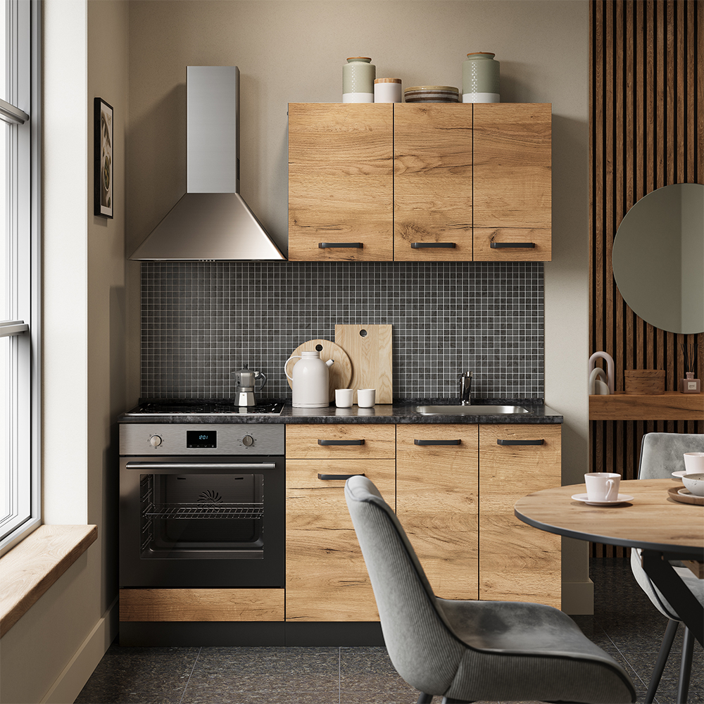 Singleküche R-line, Goldkraft Eiche/anthrazit, 160 Cm Mit Herdumbauschrank Mit Arbeitsplatte, Vicco