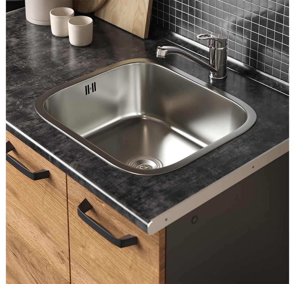 Singleküche R-line, Goldkraft Eiche/anthrazit, 160 Cm Mit Herdumbauschrank Und Spüle Mit Ap, Vicco