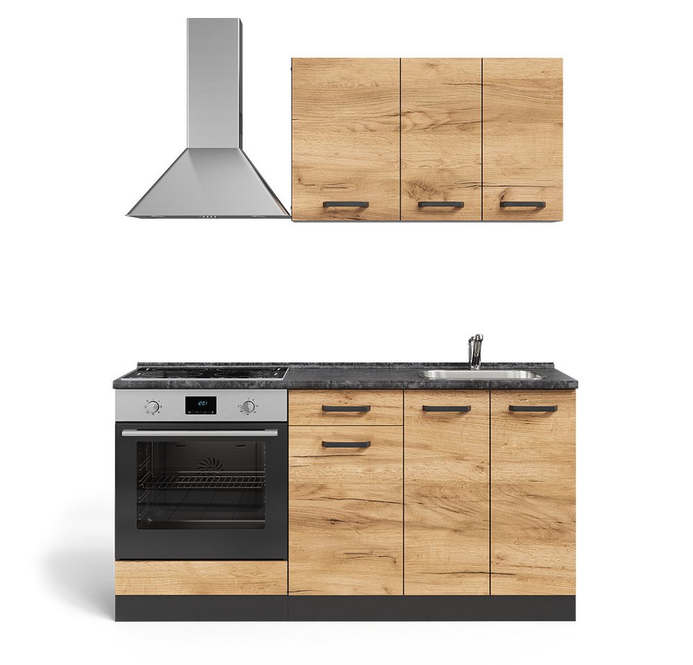 Singleküche R-line, Goldkraft Eiche/anthrazit, 160 Cm Mit Herdumbauschrank Und Spüle Mit Ap, Vicco Bild 3