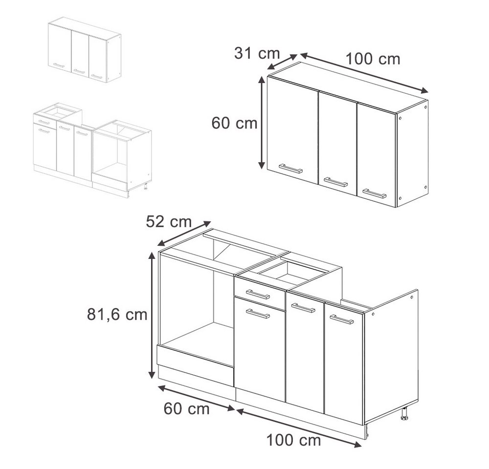 Singleküche R-line, Goldkraft Eiche/anthrazit, 160 Cm Mit Herdumbauschrank Und Spüle Mit Ap, Vicco Bild 5
