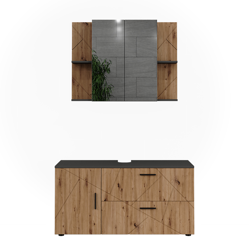 Badmöbel-set Irma, Anthrazit/goldkraft Eiche, 2 Teile, Vicco