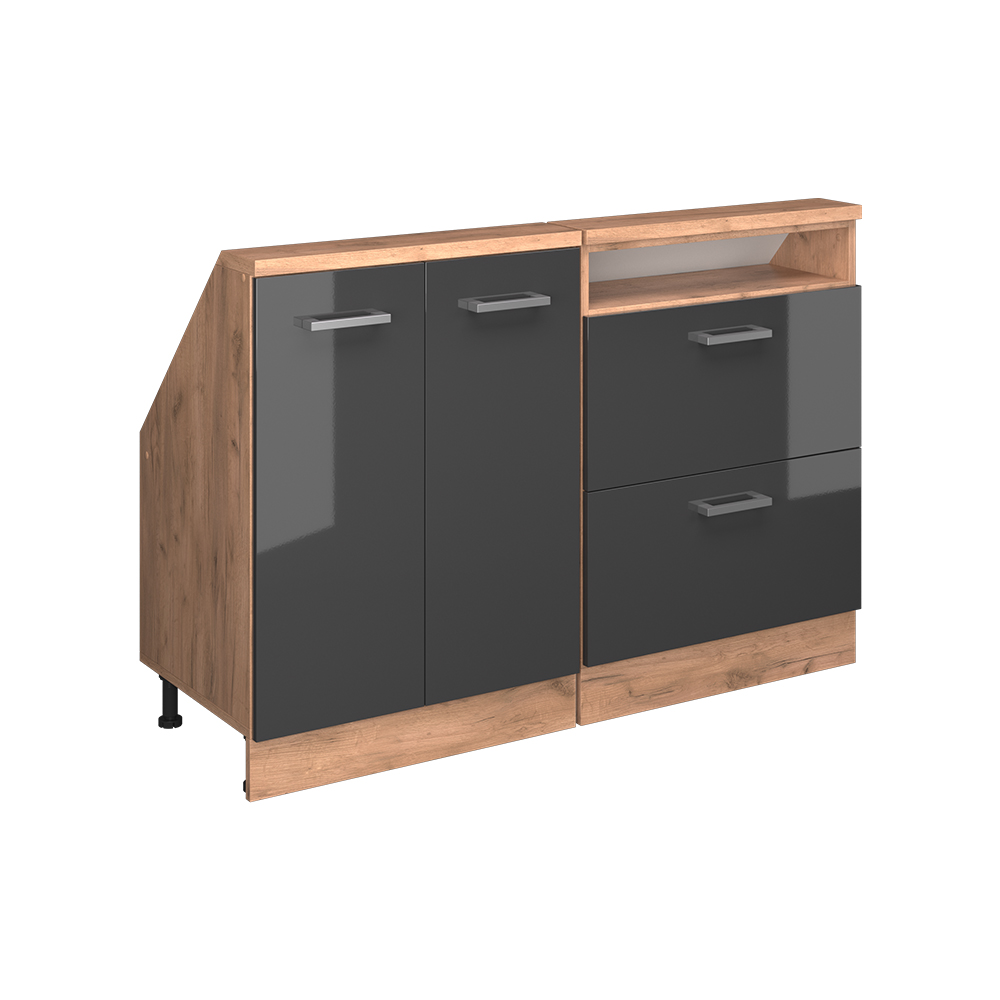 Küchenschrank Für Dachschrägen R-line, Anthrazit Hochglanz/goldkraft Eiche, 120 Cm 2er Set, Vicco