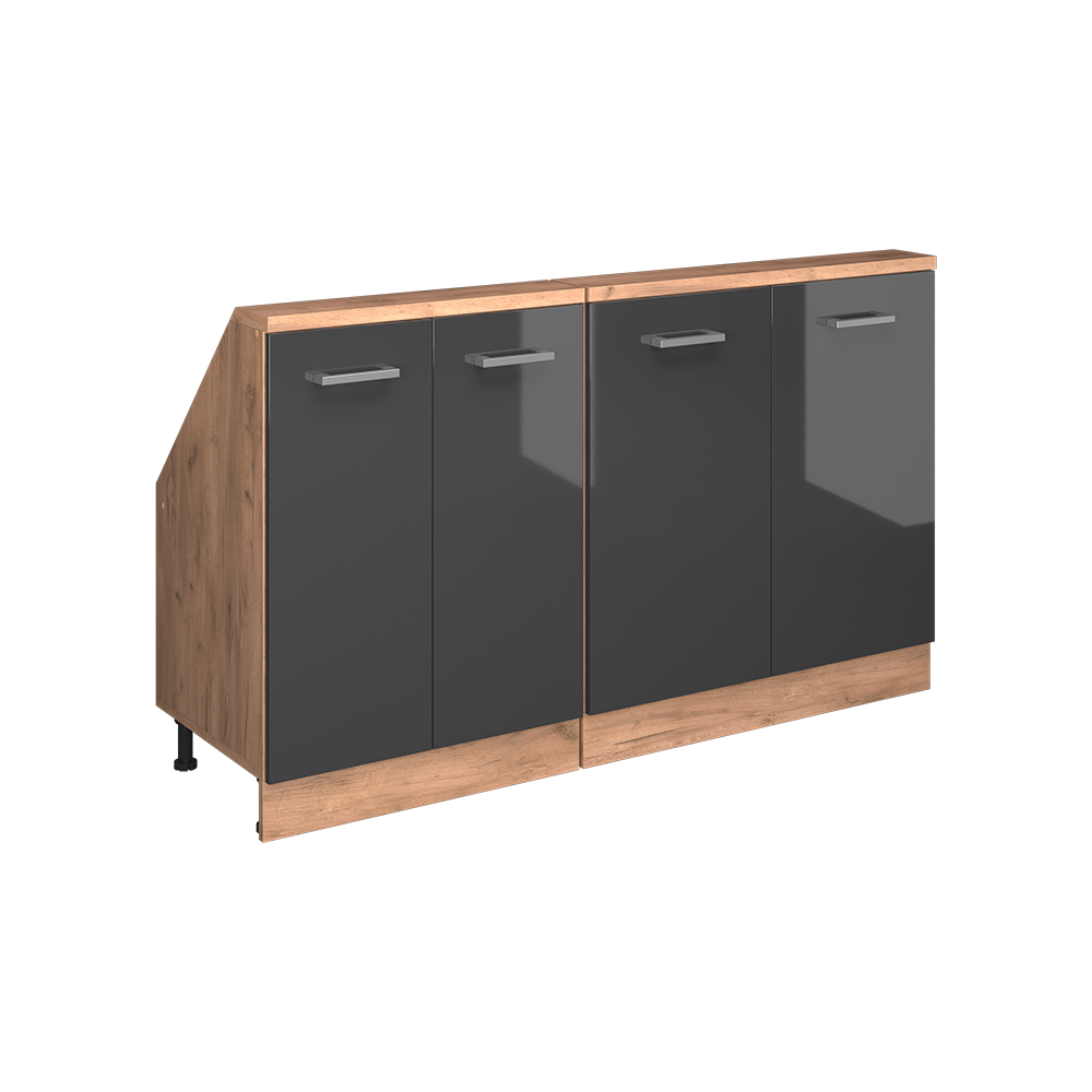 Küchenschrank Für Dachschrägen R-line, Anthrazit Hochglanz/goldkraft Eiche, 140 Cm 2er Set, Vicco