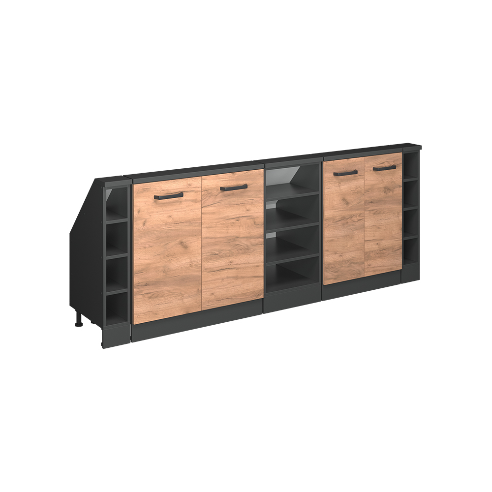 Küchenschrank Für Dachschrägen R-line, Goldkraft Eiche/anthrazit, 210 Cm 5er Set, Vicco