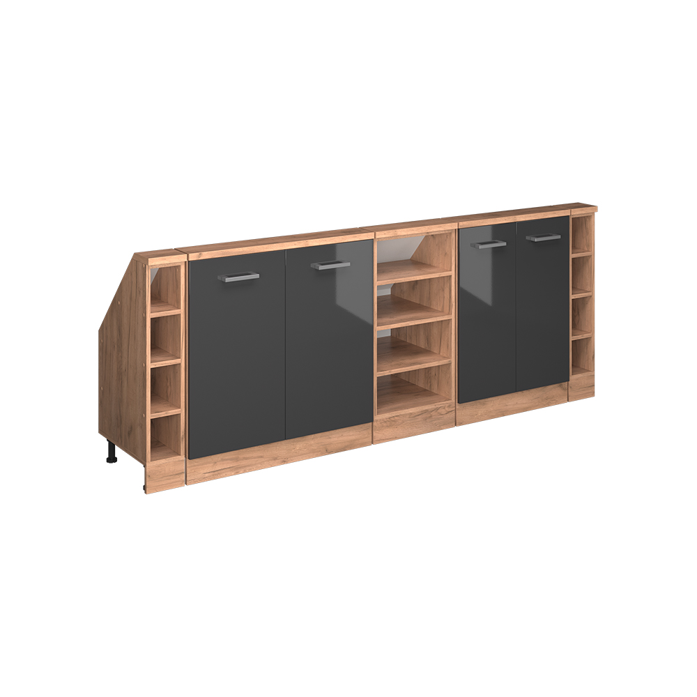 Küchenschrank Für Dachschrägen R-line, Anthrazit Hochglanz/goldkraft Eiche, 210 Cm 5er Set, Vicco