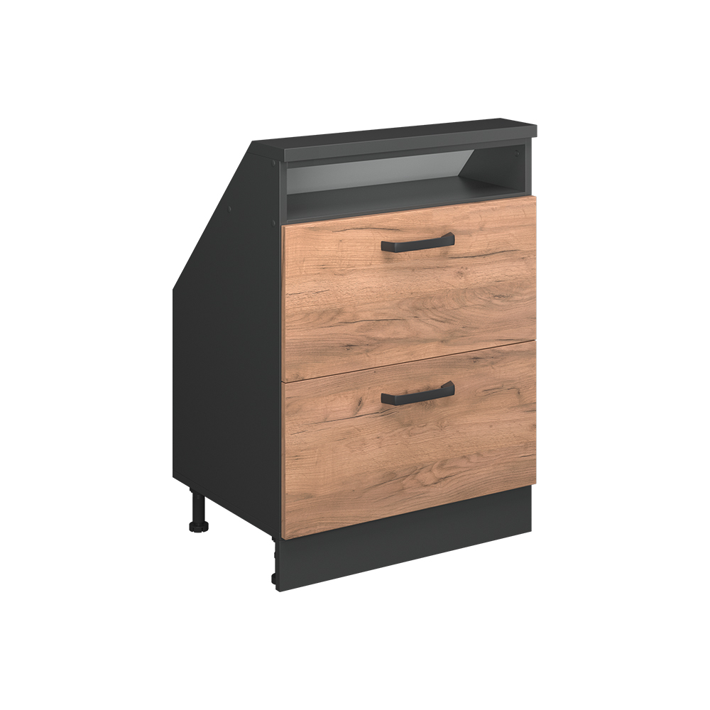 Küchenschrank Für Dachschrägen R-line, Goldkraft Eiche/anthrazit, 60 Cm Mit 2 Schubladen, Vicco
