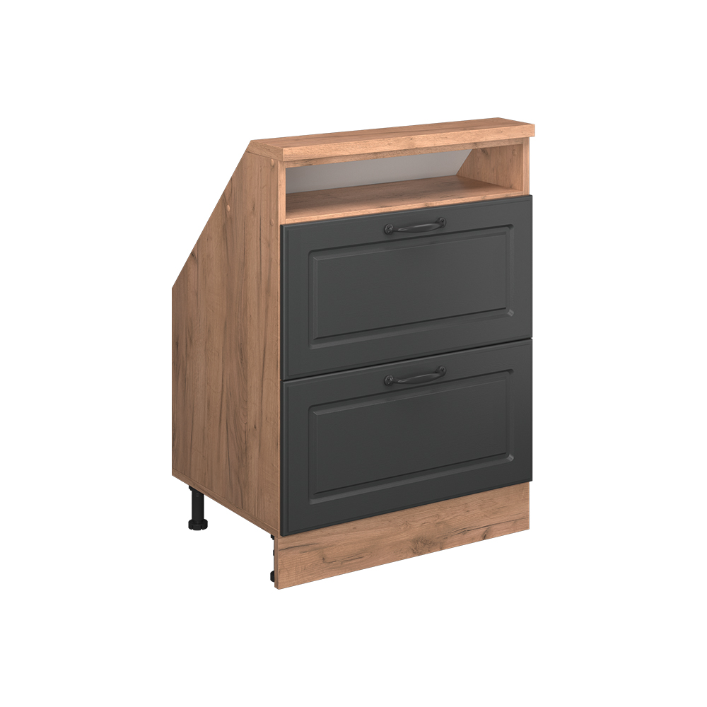 Küchenschrank Für Dachschrägen R-line, Anthrazit Landhaus/goldkraft Eiche, 60 Cm Mit 2 Schubladen, Vicco
