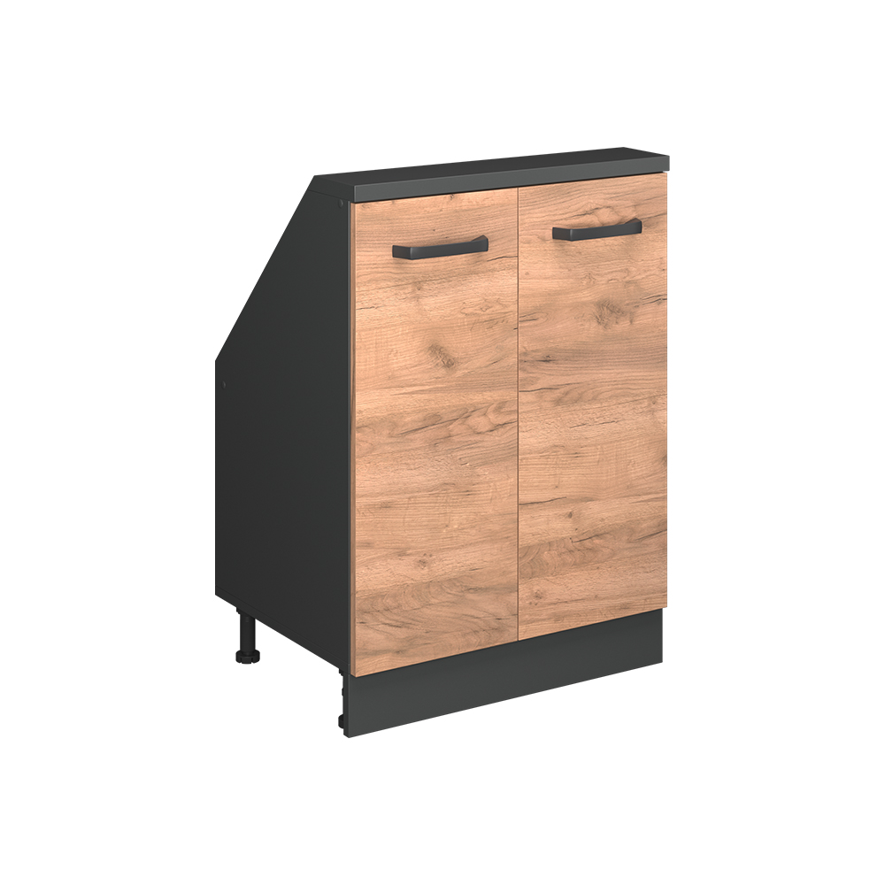 Küchenschrank Für Dachschrägen R-line, Goldkraft Eiche/anthrazit, 60 Cm Mit 2 Türen, Vicco