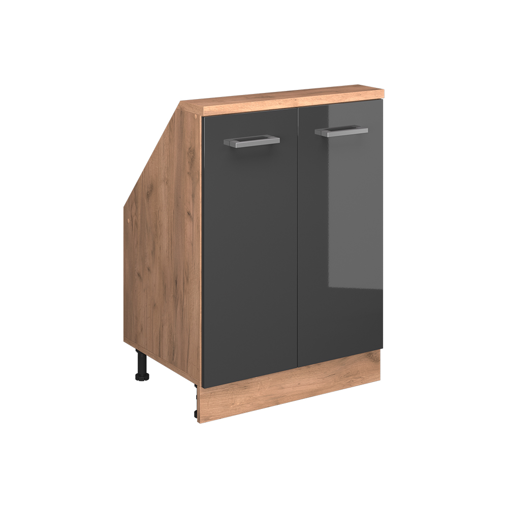 Küchenschrank Für Dachschrägen R-line, Anthrazit Hochglanz/goldkraft Eiche, 60 Cm Mit 2 Türen, Vicco