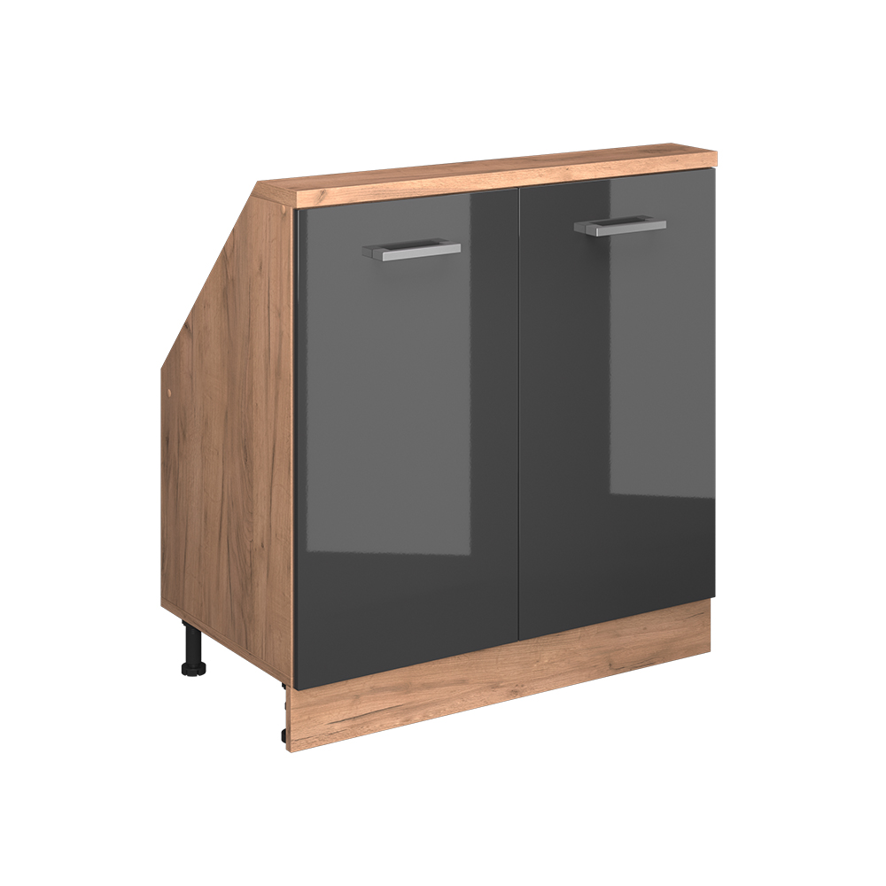 Küchenschrank Für Dachschrägen R-line, Anthrazit Hochglanz/goldkraft Eiche, 80 Cm Mit 2 Türen, Vicco