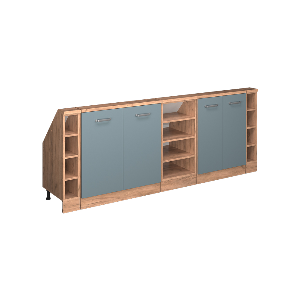 Küchenschrank Für Dachschrägen R-line, Blau-grau/goldkraft Eiche, 210 Cm 5er Set, Vicco