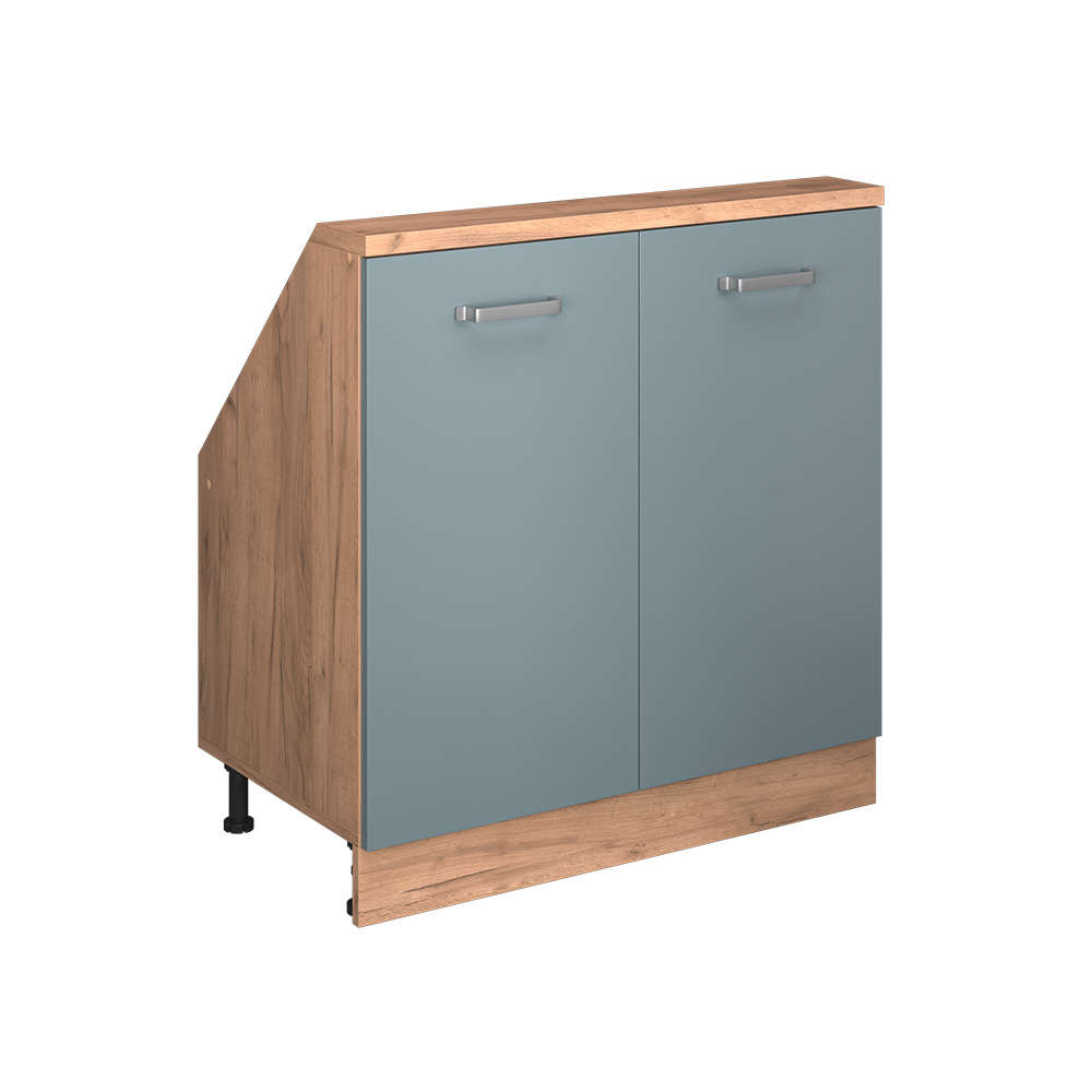 Küchenschrank Für Dachschrägen R-line, Blau-grau/goldkraft Eiche, 80 Cm Mit 2 Türen, Vicco