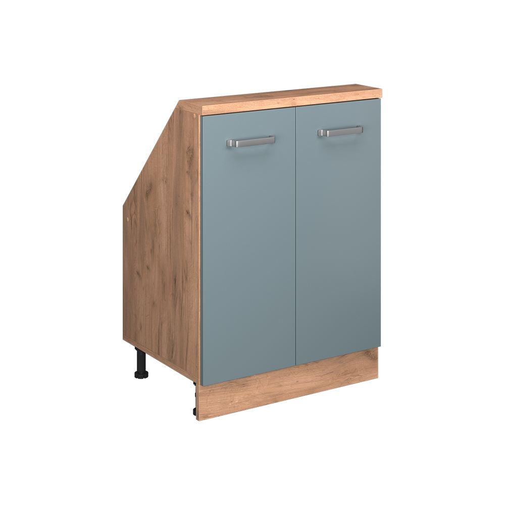 Küchenschrank Für Dachschrägen R-line, Blau-grau/goldkraft Eiche, 60 Cm Mit 2 Türen, Vicco