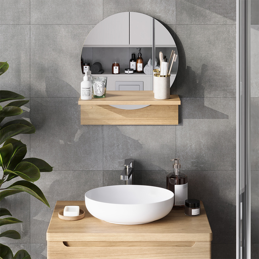 Badezimmerspiegel Elyra, Goldkraft Eiche, 40 X 47.5 Cm Mit Ablage, Vicco