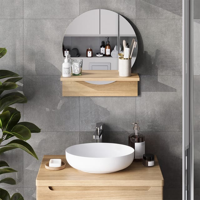 Badezimmerspiegel Elyra, Goldkraft Eiche, 40 X 47.5 Cm Mit Ablage, Vicco