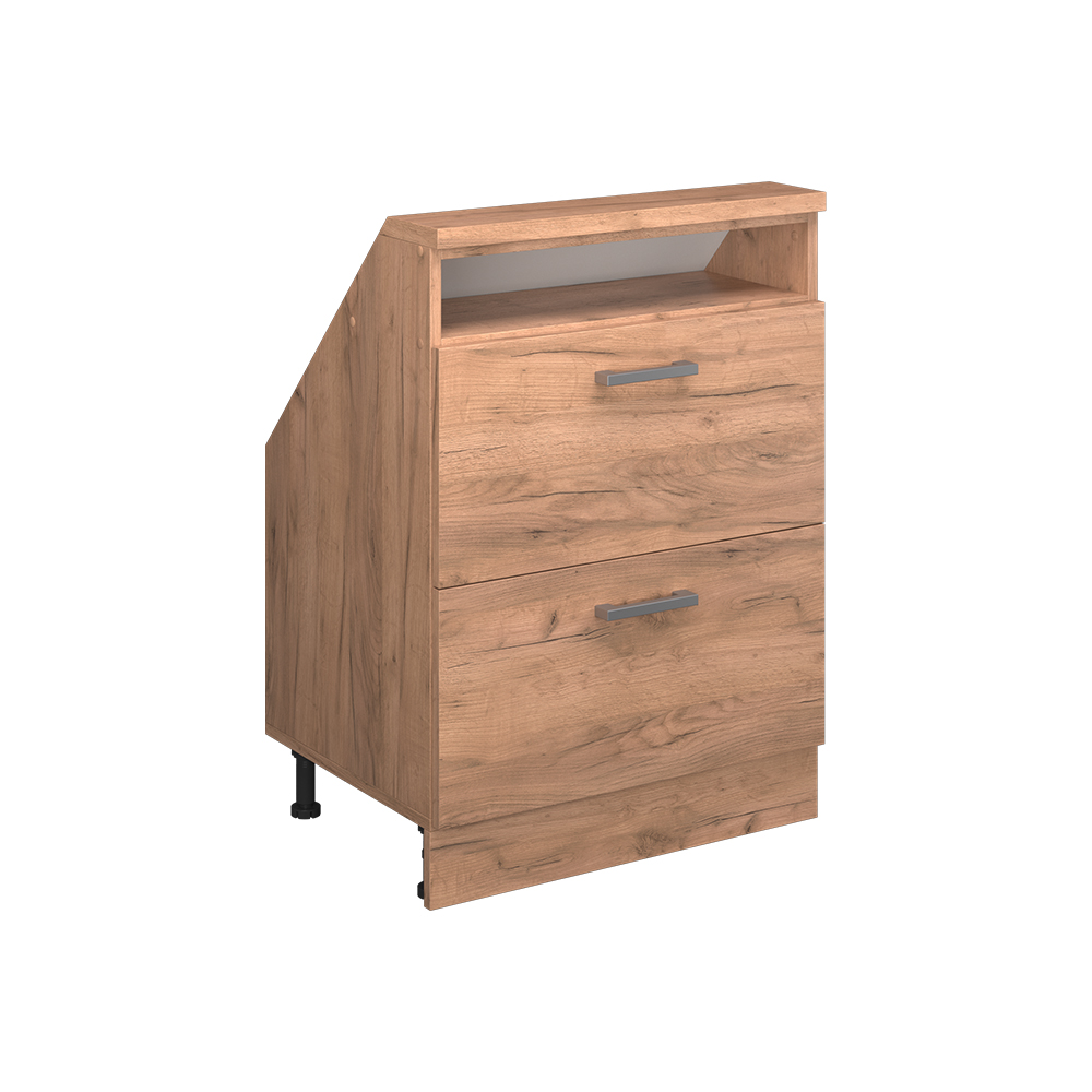 Küchenschrank Für Dachschrägen R-line, Goldkraft Eiche, 60 Cm Mit 2 Schubladen, Vicco