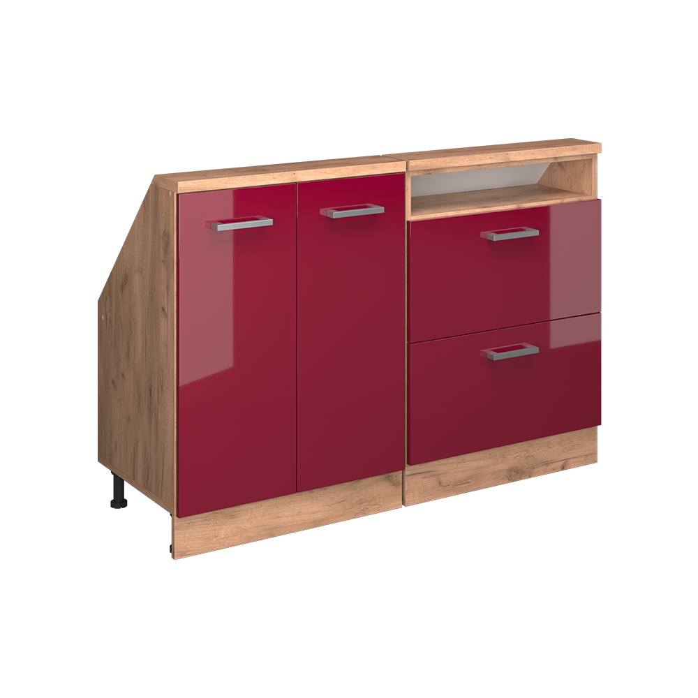 Küchenschrank Für Dachschrägen R-line, Rot Hochglanz/goldkraft Eiche, 120 Cm 2er Set, Vicco