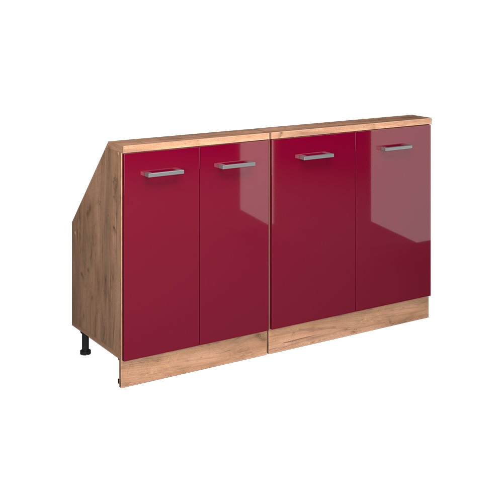 Küchenschrank Für Dachschrägen R-line, Rot Hochglanz/goldkraft Eiche, 140 Cm 2er Set, Vicco