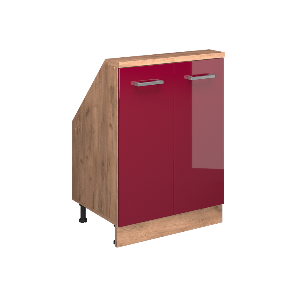 Küchenschrank Für Dachschrägen R-line, Rot Hochglanz/goldkraft Eiche, 60 Cm Mit 2 Türen, Vicco