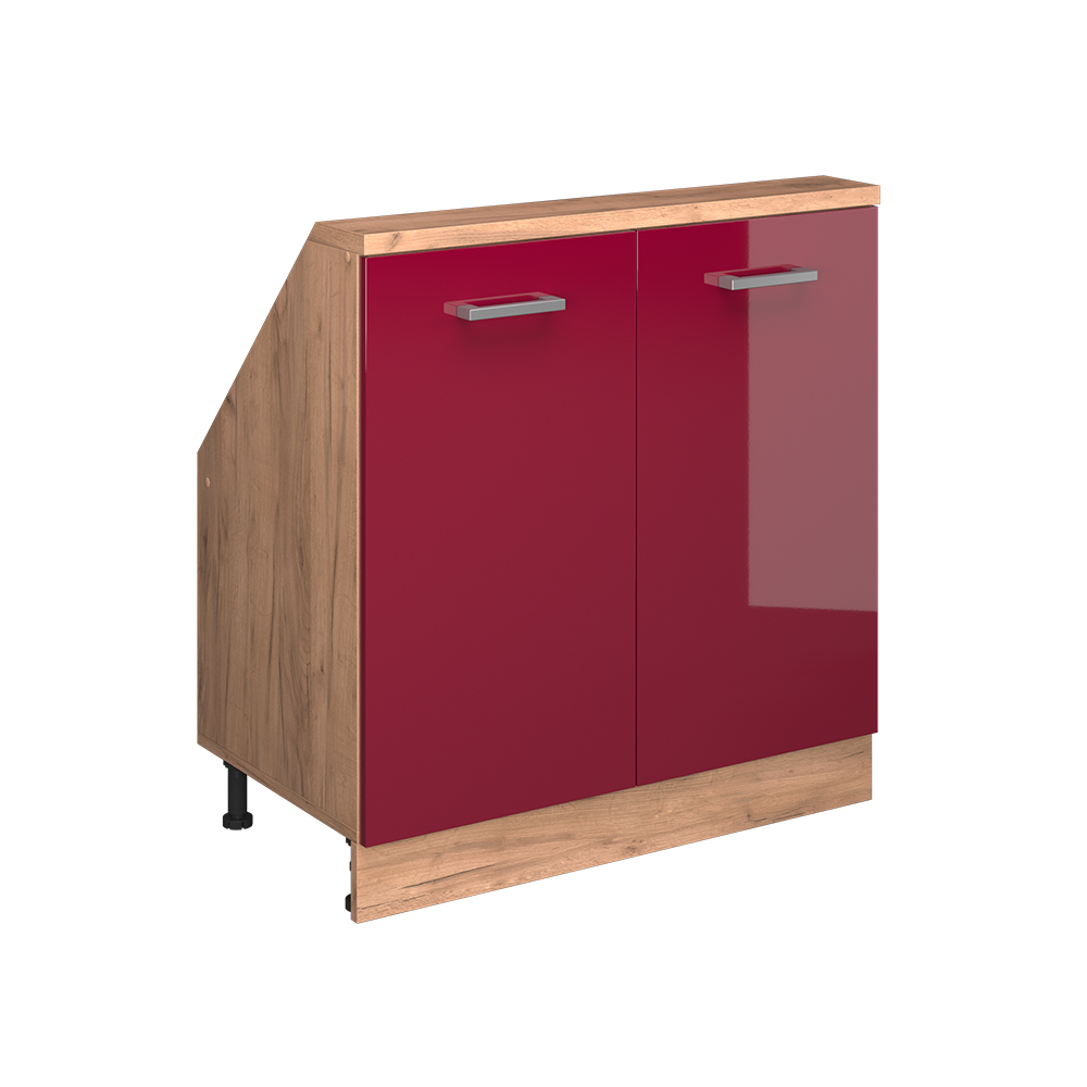 Küchenschrank Für Dachschrägen R-line, Rot Hochglanz/goldkraft Eiche, 80 Cm Mit 2 Türen, Vicco