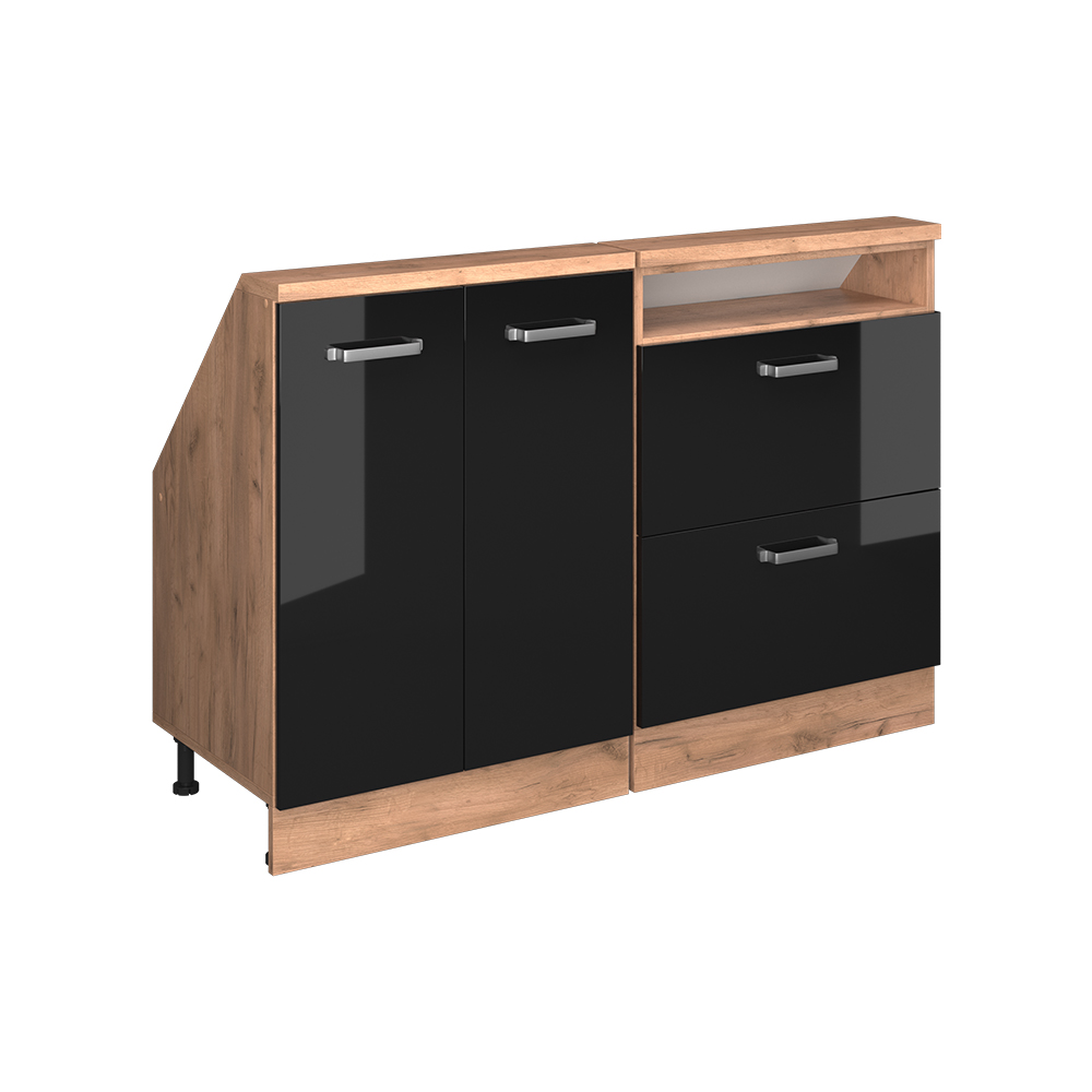 Küchenschrank Für Dachschrägen R-line, Schwarz Hochglanz/goldkraft Eiche, 120 Cm 2er Set, Vicco