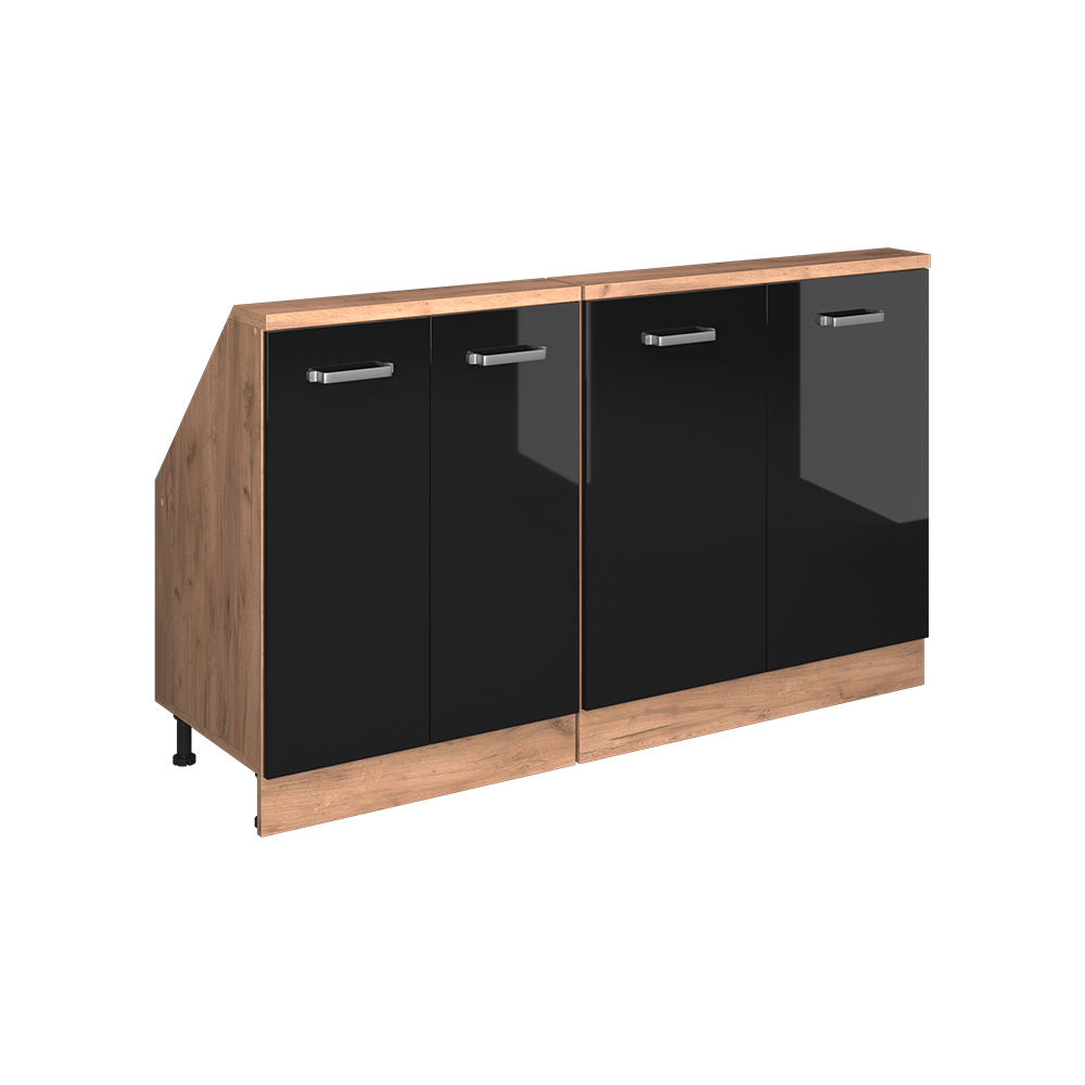 Küchenschrank Für Dachschrägen R-line, Schwarz Hochglanz/goldkraft Eiche, 140 Cm 2er Set, Vicco