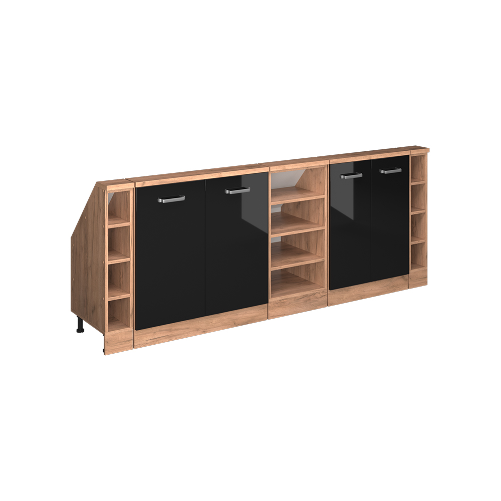 Küchenschrank Für Dachschrägen R-line, Schwarz Hochglanz/goldkraft Eiche, 210 Cm 5er Set, Vicco