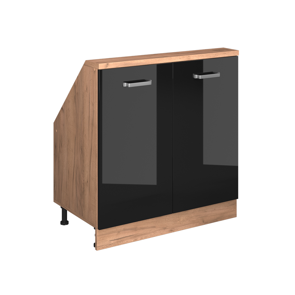 Küchenschrank Für Dachschrägen R-line, Schwarz Hochglanz/goldkraft Eiche, 80 Cm Mit 2 Türen, Vicco