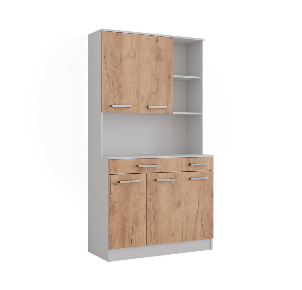 Küchenbuffet Raul, Weiß/goldkraft Eiche, 100.1 X 188.5 Cm Mit 5 Türen & 2 Schubladen, Vicco Bild 2
