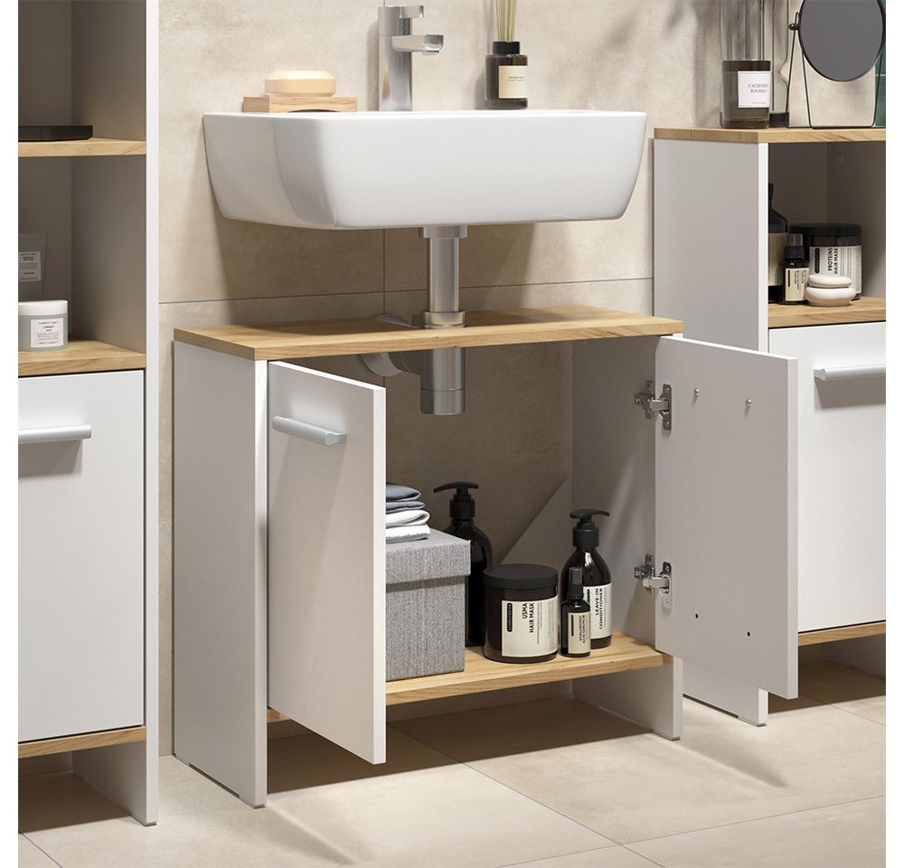 Badezimmermöbel-set Karli, Weiß/goldkraft Eiche, 2 Teile, Vicco Bild 2