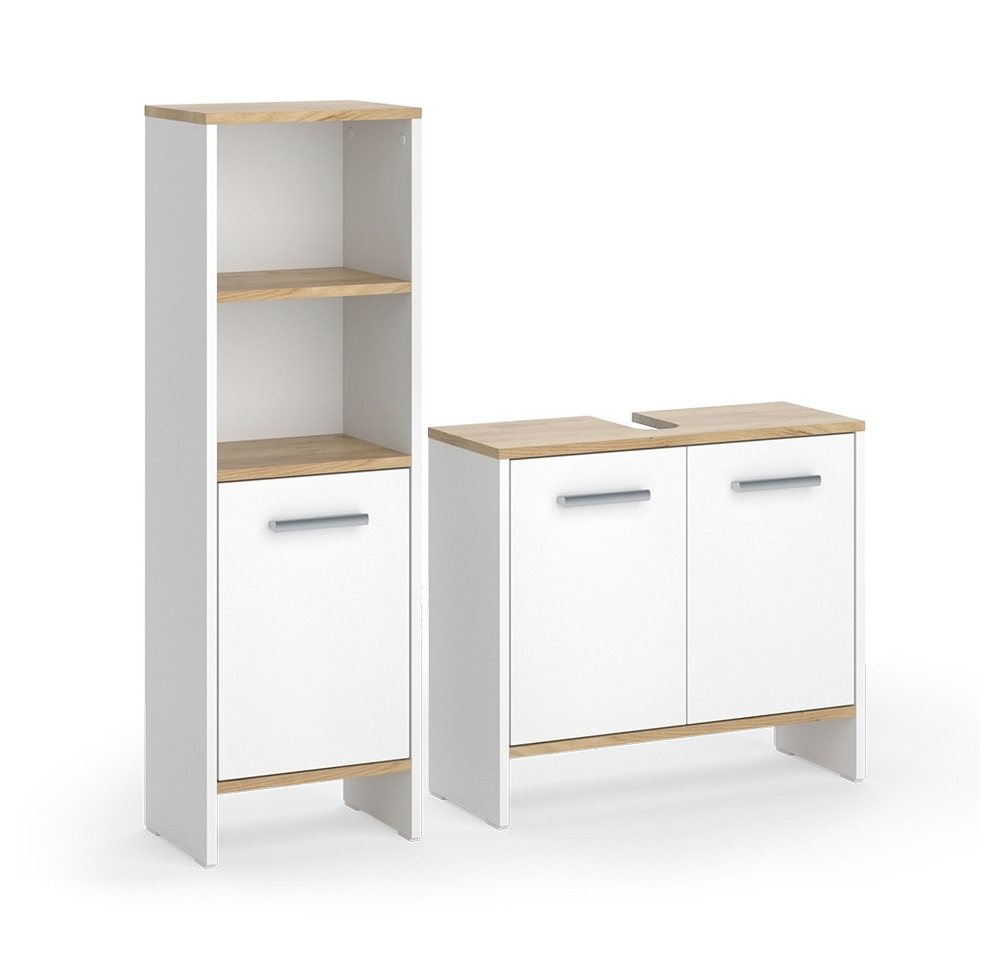 Badezimmermöbel-set Karli, Weiß/goldkraft Eiche, 2 Teile, Vicco Bild 3